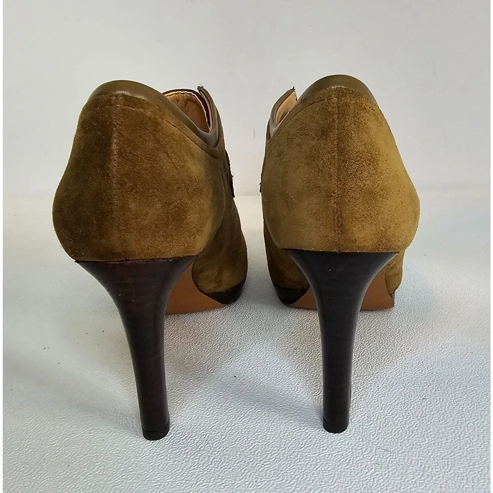 Franco Sarto Sabelle High Heel KHAKI Brown Suede Ankle Booties size 8 M